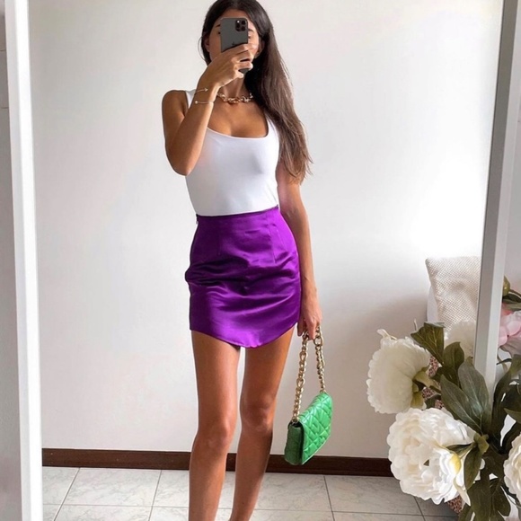 ZARA Purple Satin Effect Mini Skirt Small High Waisted Skirt NWT - Picture 7 of 13